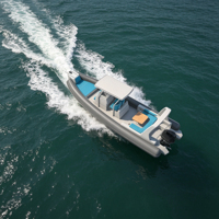 Bateau semi-rigide gonflable de 28 pieds, coque en fibre de verre, tube en Hypalon Orca, coque étagée, haute vitesse, loisirs en famille