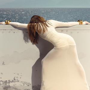 Robe moulante à manches longues en maille pour femme, style mariage, avec jupe longue, design transparent et empiècements, effet body extensible - Product Image 2