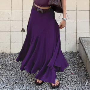 Jupe sirène mi-longue sexy violette taille haute pour femme, drapée asymétrique coupe trapèze, idéale pour les vacances - Product Image 3