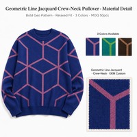 Pull-over décontracté pour femme à col rond en jacquard à motifs géométriques, personnalisable OEM, vente en gros, marque privée, faible MOQ, échantillon
