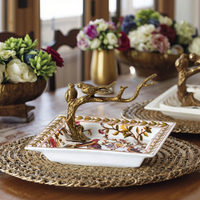 Décoration de maison de luxe, plateau à fruits en céramique rétro, support à bonbons, décoration de table à thé, bol à fruits décoratif, ornement antique en laiton