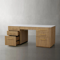 Élégant bureau de direction en bois massif au design Wabi-Sabi Table console en marbre à roseaux pour la maison, le salon et l'écriture.