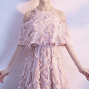 Halter Neck Evening Gown For Women Pink Long Ball Gown Organza One Shoulder Bridesmaid Dress 2026 New Style - Product Image 3