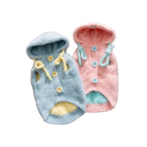 Pull à capuche pour animaux de compagnie, couleur unie bleu et rose, pour petits chiens, vêtements d'automne et d'hiver - Product Image 5