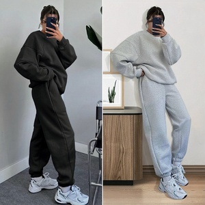 Sonbahar kış kadın uzun eşofman uzun kollu o-boyun kazak üst + İpli uzun koşu pantolonları iki parçalı Set - Product Image 6