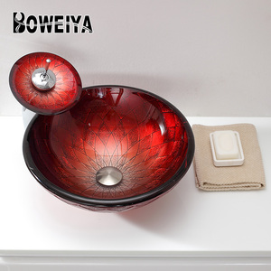 Más Popular redondo rojo moderno barato precio lavabo encimera Pedestal vanidad <span class=keywords><strong>de</strong></span> lavado <span class=keywords><strong>de</strong></span> lavabo y baño cuenca - Product Image 1