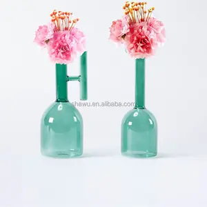 Nouveau design couleurs rouge vert verre unique fleur arrangements vases pour fête mariage maison décor de table centres de table