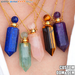 <span class=keywords><strong>Collier</strong></span> chaîne en acier inoxydable plaqué or 14 carats avec pendentif bouteille de parfum <span class=keywords><strong>portable</strong></span> en cristal naturel hexagonal - Product Image 1