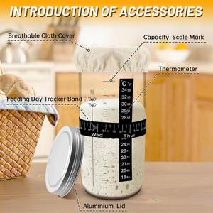 Modern Transparent Glass Bread <b>Fermentation</b> <b>Jar</b> with Thermometer Lid for Kitchen Use Sustainable Dough Baking Bottle - Product Image 3