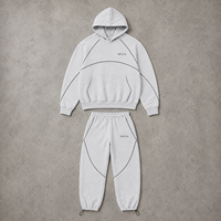 Ensemble de survêtement en molleton bouclette OEM personnalisé pour homme : sweats à capuche zippés avec surpiqûres contrastées et pantalons de survêtement amples ajustables