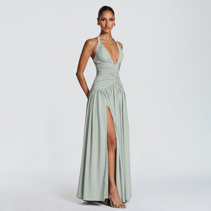 Vestido de Noche con Cuello Halter, Abertura Alta, Falda Larga, Cintura Imperio, para Banquetes y Fiestas - Product Image 2