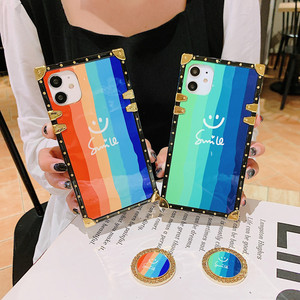 For <span class=keywords><strong>Iphone</strong></span> XR <span class=keywords><strong>11</strong></span> 12 Ladies Square Rainbow Casing Leather  Mobile Phone Case  With Finger Hold - Product Image 6