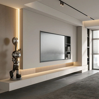Meuble TV mural en bois flottant, console multimédia, panneau à lattes noir mat, étagère de présentation pour salon moderne