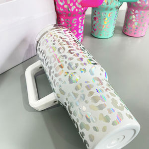 Leopardo olografico viaggio caffè 40oz Tumbler isolato leopardo incisione Laser 40oz bicchieri da campeggio all'aperto tazza con manico - Product Image 4