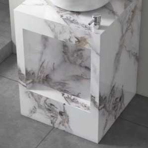 Nuevo lavabo de piedra sinterizada de diseño moderno, armario de baño integrado <span class=keywords><strong>con</strong></span> lavabo de <span class=keywords><strong>pie</strong></span> de columna tridimensional resistente al agua - Product Image 6