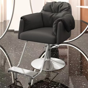 Sillón de Peluquería Moderno de Cuero PU Negro con Reposapiés y Altura Ajustable para Salón de Belleza - Product Image 2