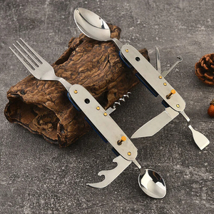 Ensemble de couverts 10 fonctions, grande fourchette et cuillère, pour la randonnée et les voyages en plein air, en acier inoxydable, pliable et détachable - Product Image 4