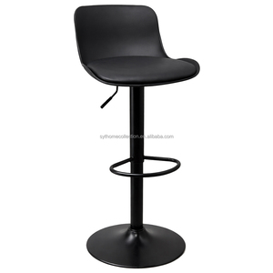 Taburete de Bar Alto Cromado Negro en Oferta, Taburete Giratorio Ajustable con Cojín de Cuero PU <span class=keywords><strong>para</strong></span> Isla de Cocina - Product Image 6