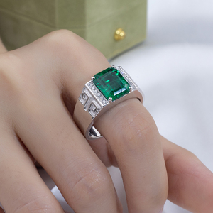 Messi Jewelry MSR-1849 925 <b>Silver</b> Radiant Cut May Birshstone Lab <b>Emerald</b> Fashion <b>Ring</b> Claw Setting <b>Emerald</b> <b>Ring</b> for Men - Product Image 6