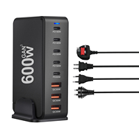 Cargador GaN de 440W con 8 Puertos USB C, Estación de Carga Rápida PD 3.0, Enchufe para Reino Unido, UE, EE. UU. y Australia, para Laptop, Smartphone y Tablet
