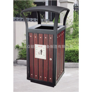 Contenedor de Basura Rectangular de Acero y Madera para Exteriores con Tapa, L49 x P49 x A90cm - Product Image 1