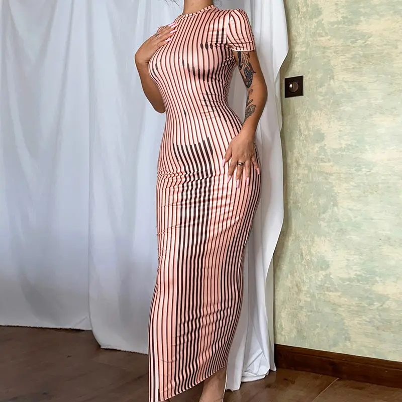 Hot Sale Women's Zebra Printed Mesh Midi Dress See Through Sheer Yellow Dresses