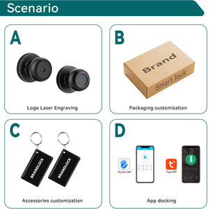 Kunci Pintu Pintar Bulat Tanpa Kunci, Entri <span class=keywords><strong>Digital</strong></span> Sidik Jari, Remote Aplikasi Tuya untuk Paduan Aluminium, Kompatibel dengan Pintu Kayu - Product Image 5