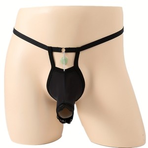 Men's <b>Elastic</b> Underwear Black Low Rise Spandex With <b>Lace</b> Trim And Safety Buckle Sexy Lingerie - Product Image 1
