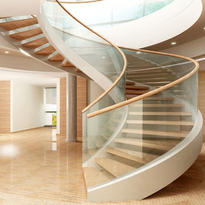 Escaleras de Diseño Moderno Personalizadas para Interiores de Viviendas, Escalones Curvos de Vidrio Templado Laminado o <span class=keywords><strong>Madera</strong></span> <span class=keywords><strong>y</strong></span> Sistema de <span class=keywords><strong>Barandilla</strong></span> de Vidrio - Product Image 3