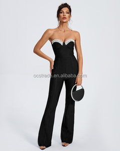 Tute di ultima generazione Ocstrade per donna senza spalline con strass gamba larga donna <span class=keywords><strong>nera</strong></span> <span class=keywords><strong>tuta</strong></span> lunga <span class=keywords><strong>elegante</strong></span> fasciatura - Product Image 1