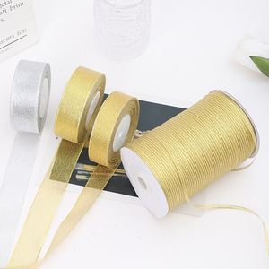 Bobine de ruban Jinghui en polyester, or et argent pailleté, 120 cm, pour emballage cadeau, gâteau, fleurs - Product Image 1