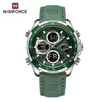 Montres pour hommes Naviforce 9197L 9197S en cuir et acier, décontractées, mode, étanches, affichage numérique LCD, calendrier, montre-bracelet