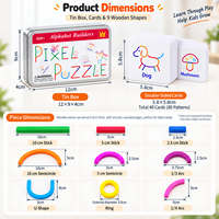 Mainan Pembangun Bentuk Kayu Kreatif, Blok Pola Puzzle, Kartu Edukasi Montessori, Permainan untuk Anak Usia 2 hingga 4 Tahun, Unisex