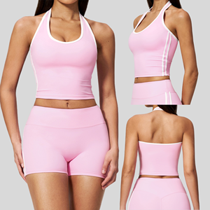 Top sportivo da donna con scollo a U e schiena scavata, imbottito, con bordo a contrasto, per yoga e allenamento, anti-shock - Product Image 1