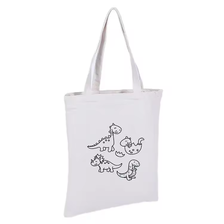 Customizable Organic Cotton Tote Bags Reusable Eco-friendly Canvas Shopping Bag with Cartoon Printed Pattern