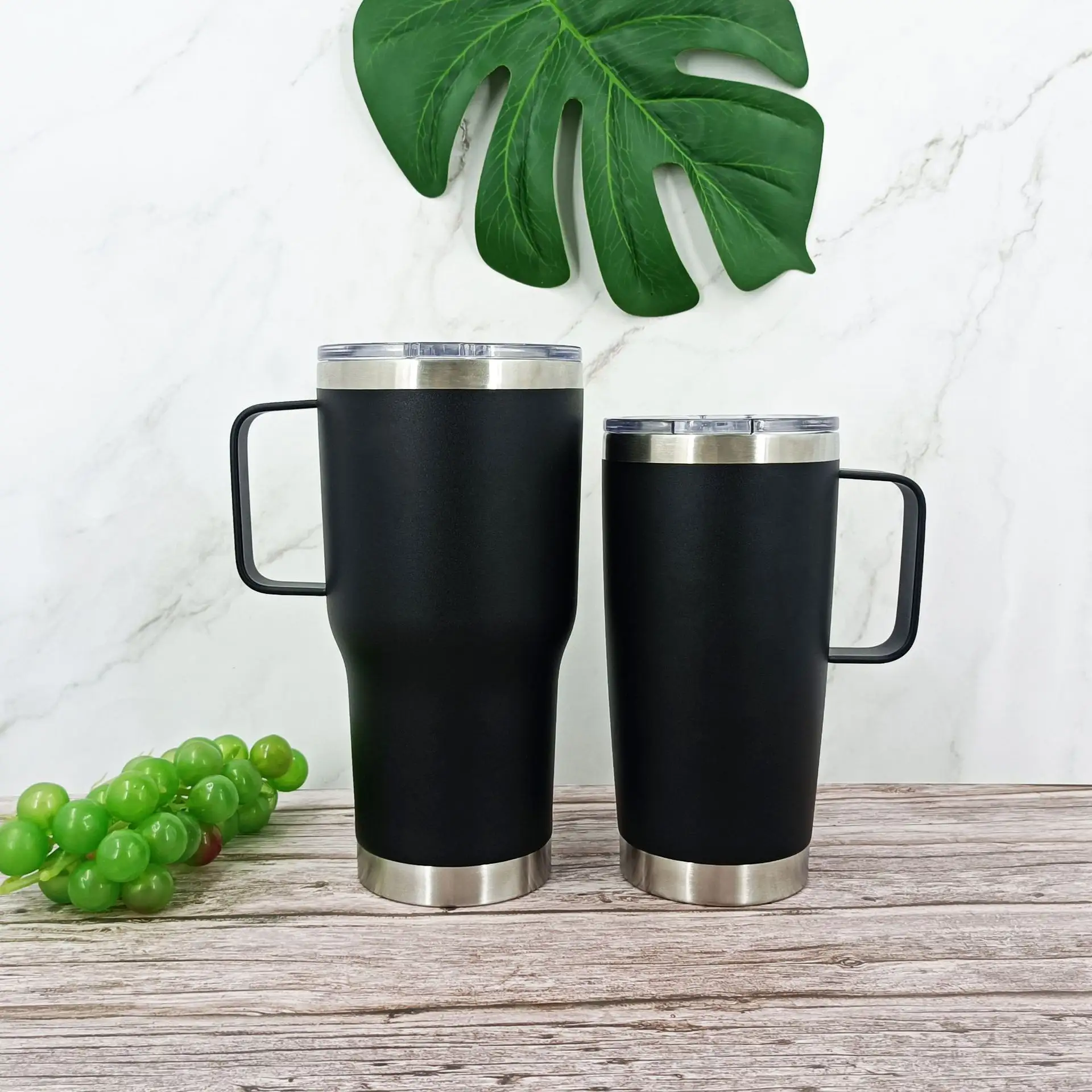 Vacuum Insulated Double Wall Stainless Steel Outdoor Camping Coffee Tea Mug Gradient Handle Tumbler Cups With Silicone Pad