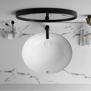 Lavabo ovalado de cerámica empotrado bajo encimera para baño - Product Image 4