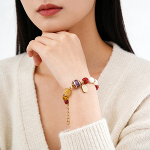Pulseira vintage prateada com pérola natural e opala vermelha, com textura vibrante, joia luxuosa, adequada para mulheres, como acessório de presente. - Product Image 4