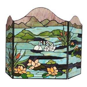 Preciosa Biombo para Chimenea con Vidrieras Tiffany de Pájaros, Estructura Sólida, Diseño Europeo, Alta Transmitancia de Luz, Decoración - Product Image 6