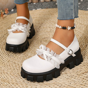Zapatos de Mujer Estilo Lolita para Primavera/Otoño, con Lazo, Plataforma, Suela Gruesa, Diseño Casual de Una Sola Tira, en Cuero - Product Image 4