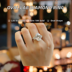 Anillo de Oro Amarillo con Diamante Cultivado en Laboratorio, Certificado IGI, Corte Ovalado VVS, Chapado en Rodio de 18K, para Hombre, Estilo Hip Hop - Product Image 2