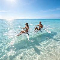 Kayak transparent en PC pour 2 personnes, double siège, canoë transparent pour les sports nautiques et la photographie en station balnéaire