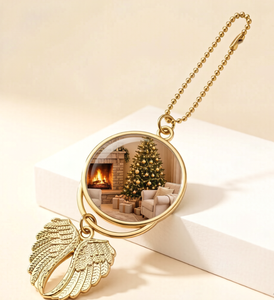 Ornement de voiture à suspendre en forme d'aile d'ange vierge pour sublimation, double cadre photo rond, pendentif porte-clés en alliage de zinc pour cadeau personnalisé en gros - Product Image 2