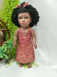 Belle poupée bébé de 45 cm, jouet en plastique souple, modèle éducatif, jouet DIY avec vêtements interchangeables, cheveux afro bouclés noirs - Product Image 6
