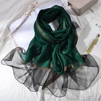 Châle de protection solaire en soie de mûrier brodé or massif, style vintage coréen, pour femme, long, toutes saisons, printemps, automne, été
