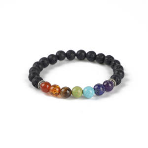 Piedra preciosa natural gimnasio <span class=keywords><strong>Goya</strong></span> joyería mujeres hombres Lava Rock 8mm cuentas de piedra volcánica siete Charkas pulsera - Product Image 2
