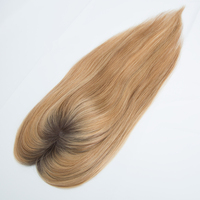 Expédition Rapide – Topper Cheveux Vierges Brésiliens Raides 16'' (3x6'') pour Femmes, Couleur Brun avec Mèches, Nœuds Invisibles, Base Respirante