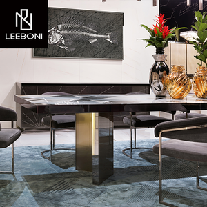 Ý Phong Cách Đá Cẩm Thạch Top Độ Bóng Cao Gốc Cơ Sở Sang Trọng Hiện Đại 6 Chỗ Ngồi Bàn Ăn Bộ Đồ Nội Thất - Product Image 3