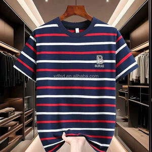 T-shirt Estiva da Uomo Personalizzata, Lussuosa, Casual, Retrò, alla Moda, Lavata, Sportiva, 100% Cotone, a Righe, a Mezza Manica, Vestibilità Ampia - Product Image 2