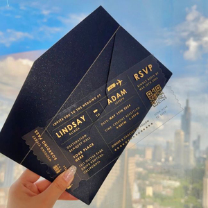 Invitations de mariage en acrylique doré, imprimées en UV, style billet d'avion de destination, carte d'embarquement, <span class=keywords><strong>invitation</strong></span> de mariage - Product Image 3